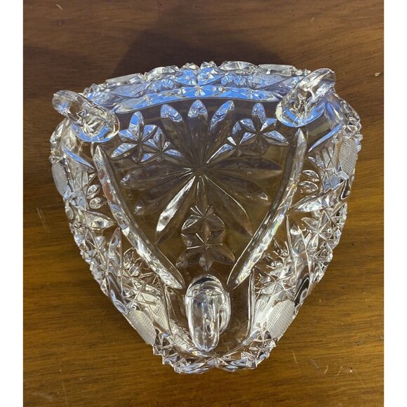 Vintage Clear Tri-Footed Triangle Cut Glass Dish No Lid Star Design - Picture 10 of 16